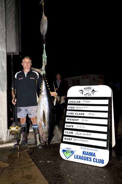 ANGLER: Mark Halling  SPECIES: Yellowfin Tuna  WEIGHT: 52 Kg LURE: JB Lures, Sauri 10” Dingo